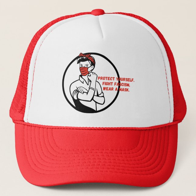Wear a Mask Riveter Style Trucker Hat (Front)