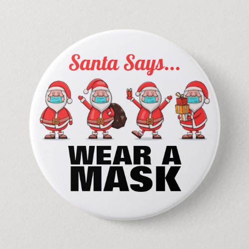 Wear A Mask Santa Christmas Button