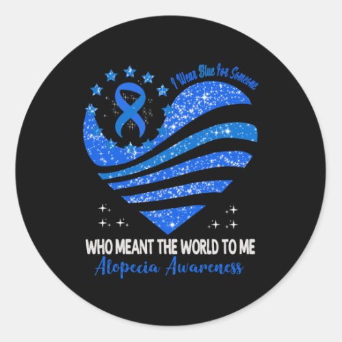 Wear Blue For Alopecia Awareness Heart Ribbon  Classic Round Sticker