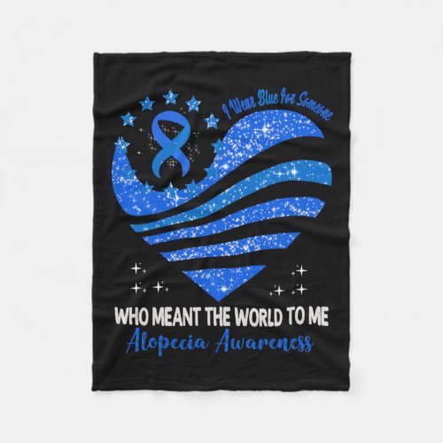 Wear Blue For Alopecia Awareness Heart Ribbon  Fleece Blanket