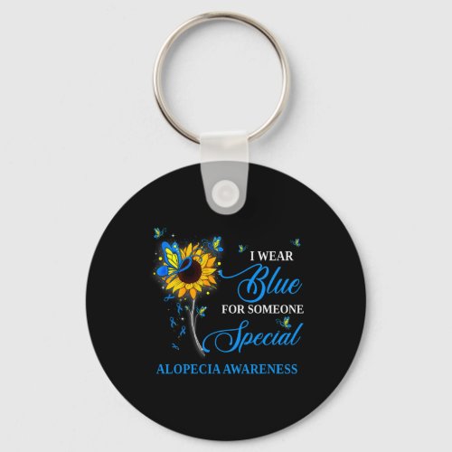 Wear Blue For Alopecia Awareness Sunflower 1  Keychain