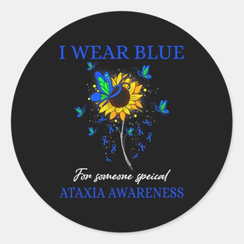 Wear Blue For Ataxia Awareness Sunflower  Classic Round Sticker