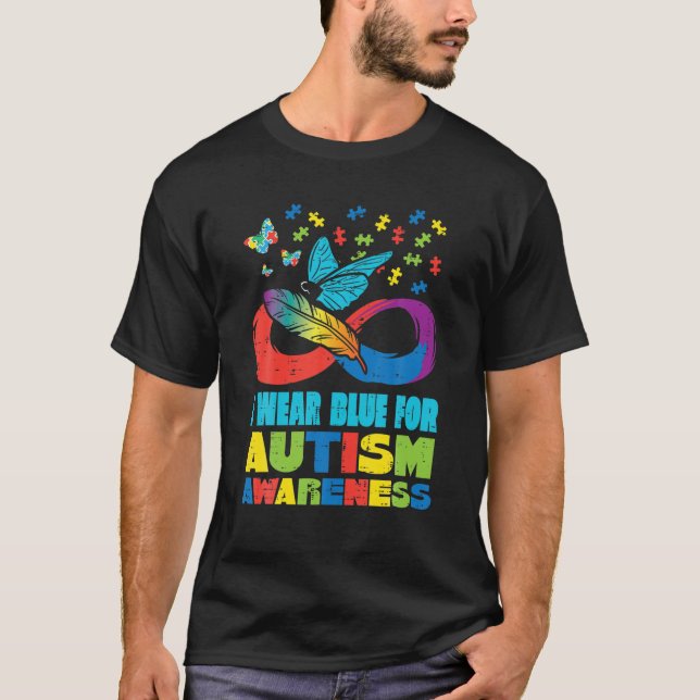 Wear Blue For Autism Awareness Butterfly Mom Dad M T-Shirt (Front)