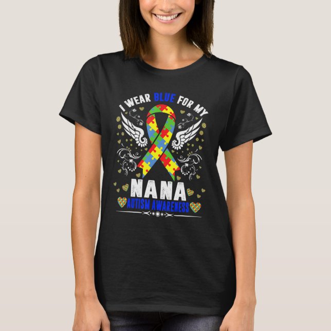 Wear Blue For My Nana Grandma Boho Rainbow Autism  T-Shirt (Front)