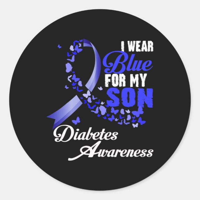 Wear Blue For My Son T1d Diabetes Awareness Blue R Classic Round Sticker (Front)