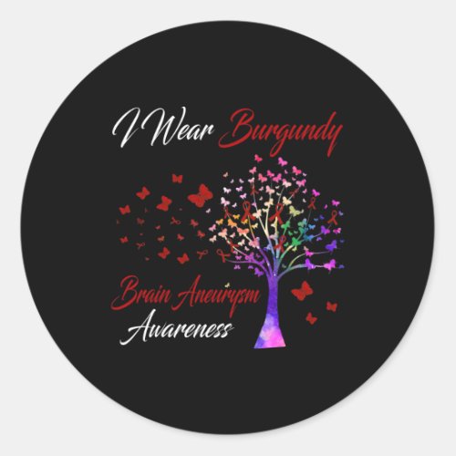 Wear Burgundy Brain Aneurysm Awareness Tree Ribbon Classic Round Sticker