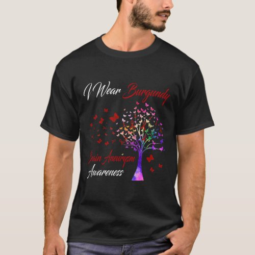 Wear Burgundy Brain Aneurysm Awareness Tree Ribbon T_Shirt