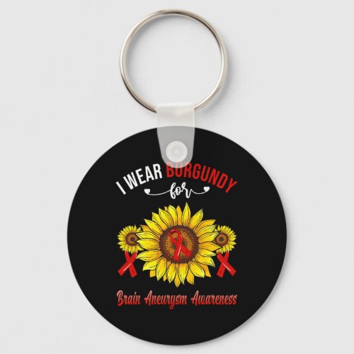 Wear Burgundy For Brain Aneurysm Awareness Sunflow Keychain