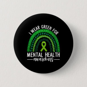 Wear Green For Mental Health Awareness Ribbon Rain Button