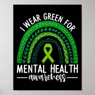 Wear Green For Mental Health Awareness Ribbon Rain Poster
