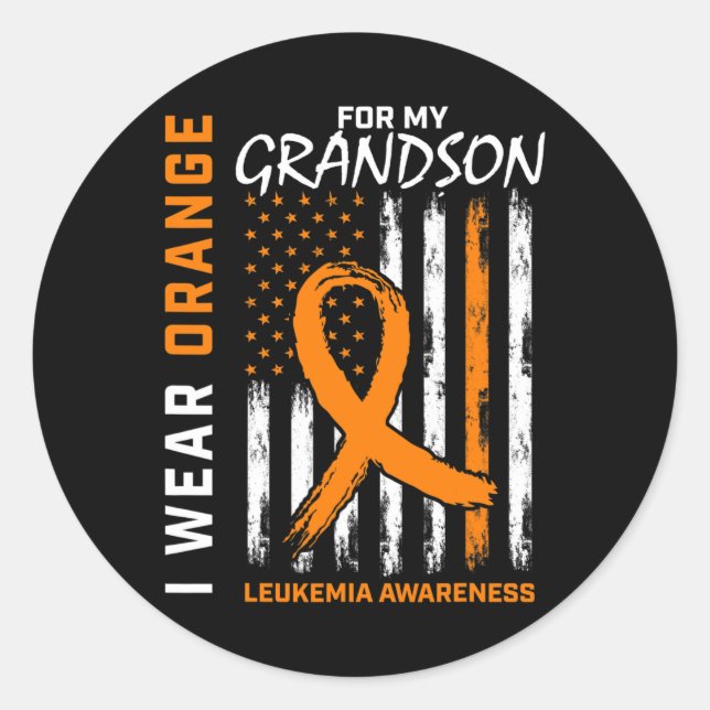Wear Orange For Grandson Leukemia Awareness Americ Classic Round Sticker (Front)
