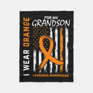 Wear Orange For Grandson Leukemia Awareness Americ Fleece Blanket
