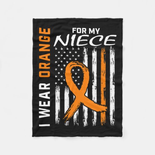 Wear Orange For My Niece Leukemia Cancer Awareness Fleece Blanket