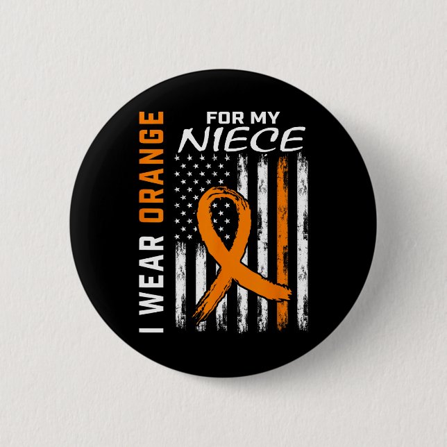 Wear Orange Niece Multiple Sclerosis Ms Flag Gifts Button (Front)