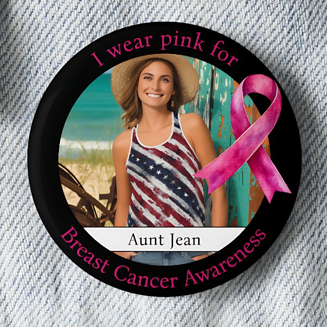 Wear Pink for Breast Cancer Awareness Photo Button (Creator Uploaded)