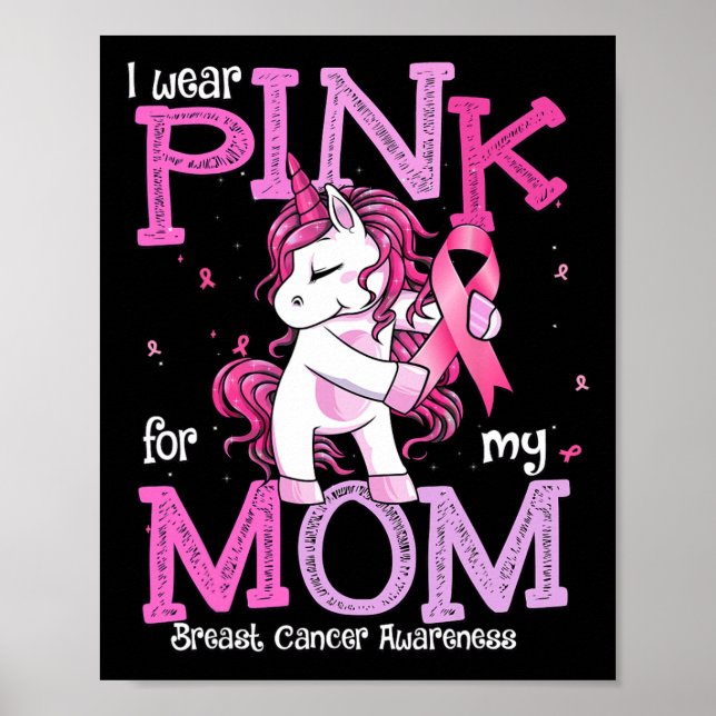 Wear Pink For My Mom Shirt Breast Cancer Awareness Poster (Front)