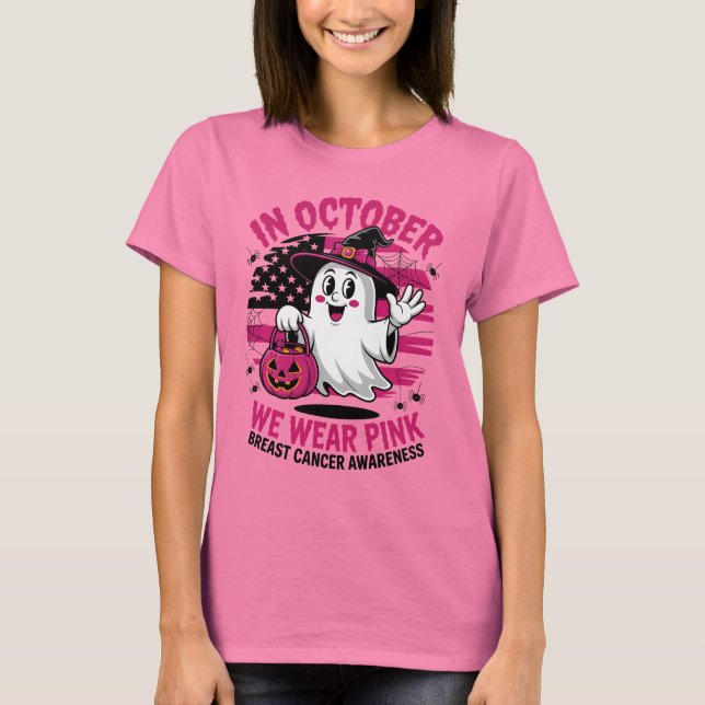 Wear Pink Ghost Halloween Breast Cancer T-Shirt (Front)