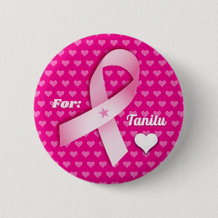 Wear Pink Ribbon & Hearts Breast Cancer Customize Button