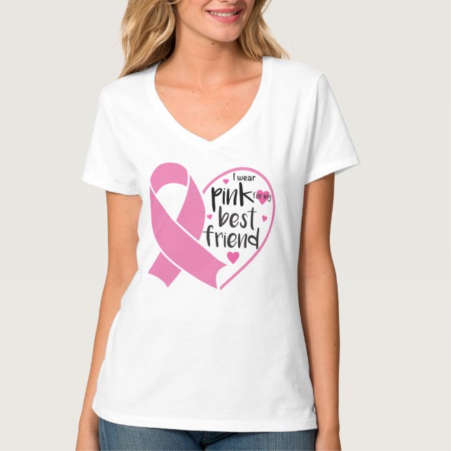 Wear Pink Ribbon Warrior Friend Breast Cancer T-Shirt (Front)
