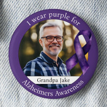 Wear Purple for Alzheimers Awareness Photo Button