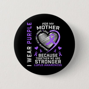 Wear Purple For Mom Lupus Awareness Ribbon Heart Button