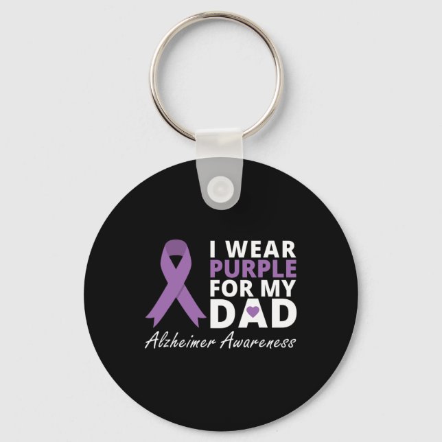 Wear Purple For My Dad Ribbon Family Love Warrior  Keychain (Front)