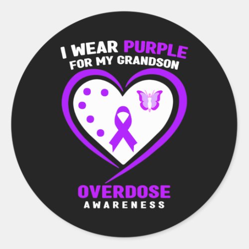 Wear Purple For My Grandson Overdose Awareness  Classic Round Sticker