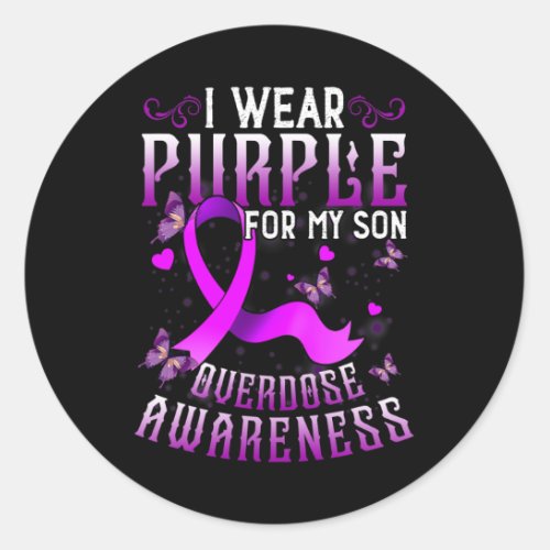 Wear Purple For My Son For Overdose Awareness 1  Classic Round Sticker