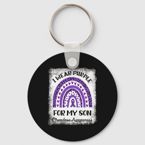 Wear Purple For My Son Overdose Awareness Retro Ra Keychain