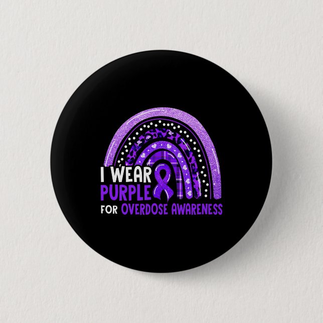 Wear Purple For Overdose Awareness Rainbow Ribbon  Button (Front)