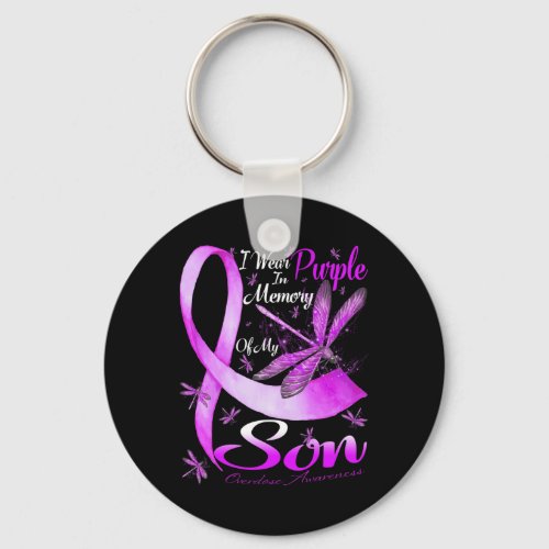 Wear Purple In Memory For My Son Overdose Awarenes Keychain