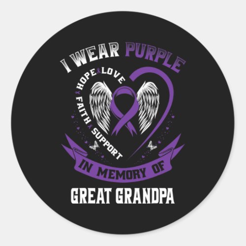 Wear Purple In Memory Of My Great Grandpa Pancreat Classic Round Sticker
