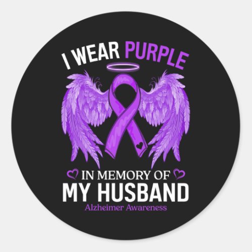 Wear Purple In Memory Of My Husband Alzheimerheime Classic Round Sticker