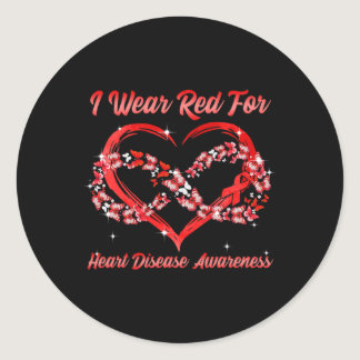 Wear Red For Heart Disease Awareness Heart Butterf Classic Round Sticker