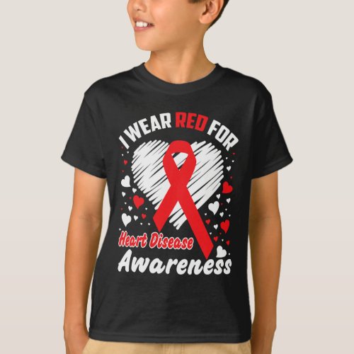 Wear Red For Heart Disease Awareness Ribbon Suppor T_Shirt