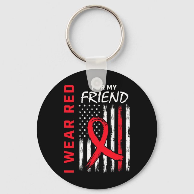 Wear Red For My Friend Heart Disease Awareness Usa Keychain (Front)