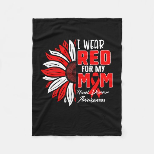 Wear Red For My Mom Heart Disease Awareness Ribbon Fleece Blanket