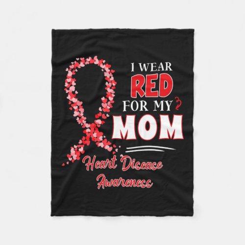 Wear Red For My Mom Red Ribbon Heart Disease Aware Fleece Blanket