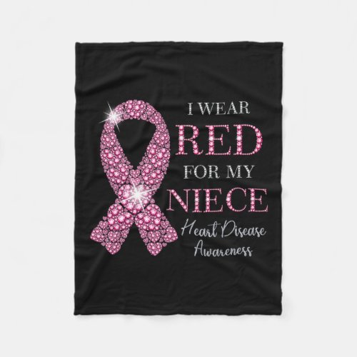 Wear Red For My Niece Red Ribbon Heart Disease Awa Fleece Blanket