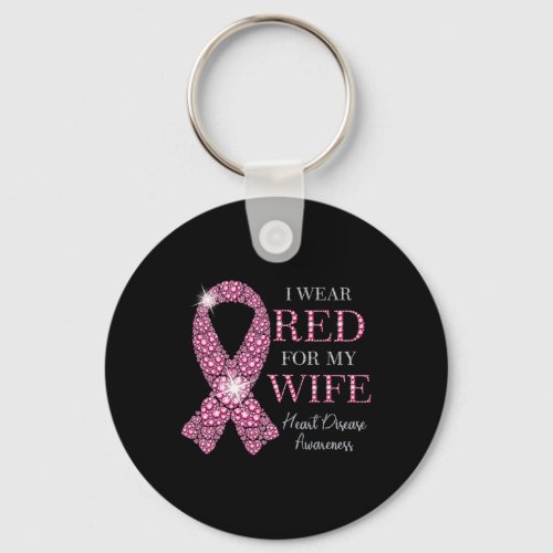 Wear Red For My Wife Red Ribbon Heart Disease Awar Keychain