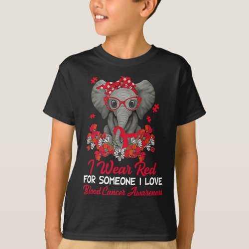 Wear Red Ribbon For Blood Cancer Awareness Elephan T_Shirt