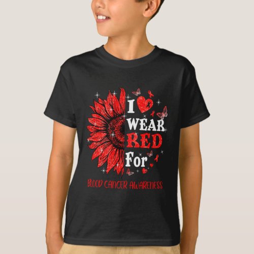 Wear Red Twinkle Heart Sunflower Blood Cancer Awar T_Shirt