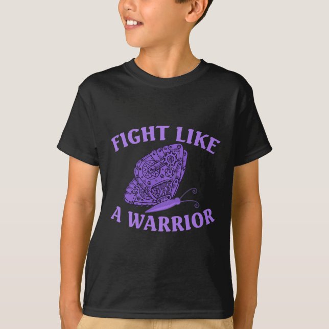 Wear Ribbon Purple Butterfly Warrior Fibromyalgia  T-Shirt (Front)