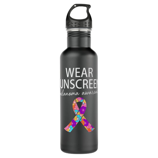 Wear Sunscreen Funny Melanoma Skin Cancer  Stainless Steel Water Bottle (Front)