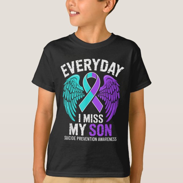 Wear Teal &amp; Purple I Miss My Son Suicide Preve T-Shirt (Front)