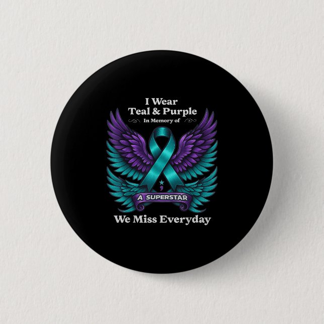 Wear Teal &amp; Purple In Memory Of A Loved One Aw Button (Front)