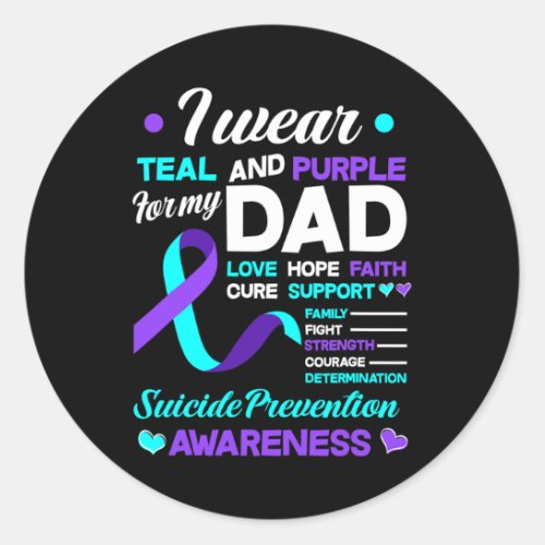 Wear Teal And Purple For My Dad Suicide Prevention Classic Round Sticker