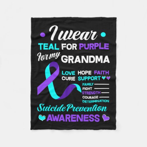 Wear Teal And Purple For My Grandma Suicide Preven Fleece Blanket