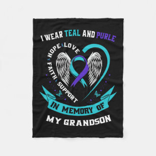 Wear Teal And Purple For My Grandson Suicide Aware Fleece Blanket