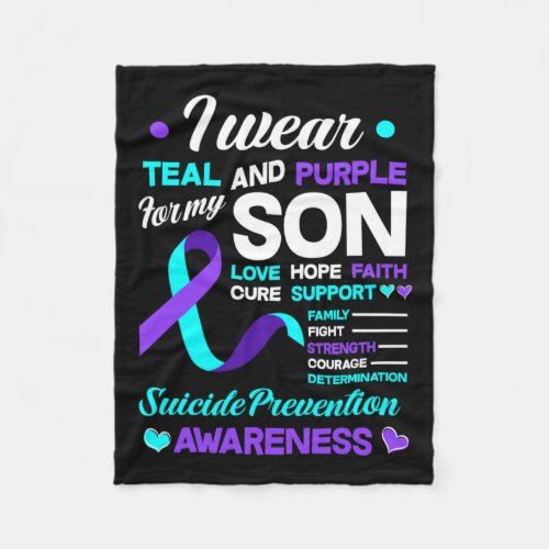 Wear Teal And Purple For My Son Suicide Prevention Fleece Blanket